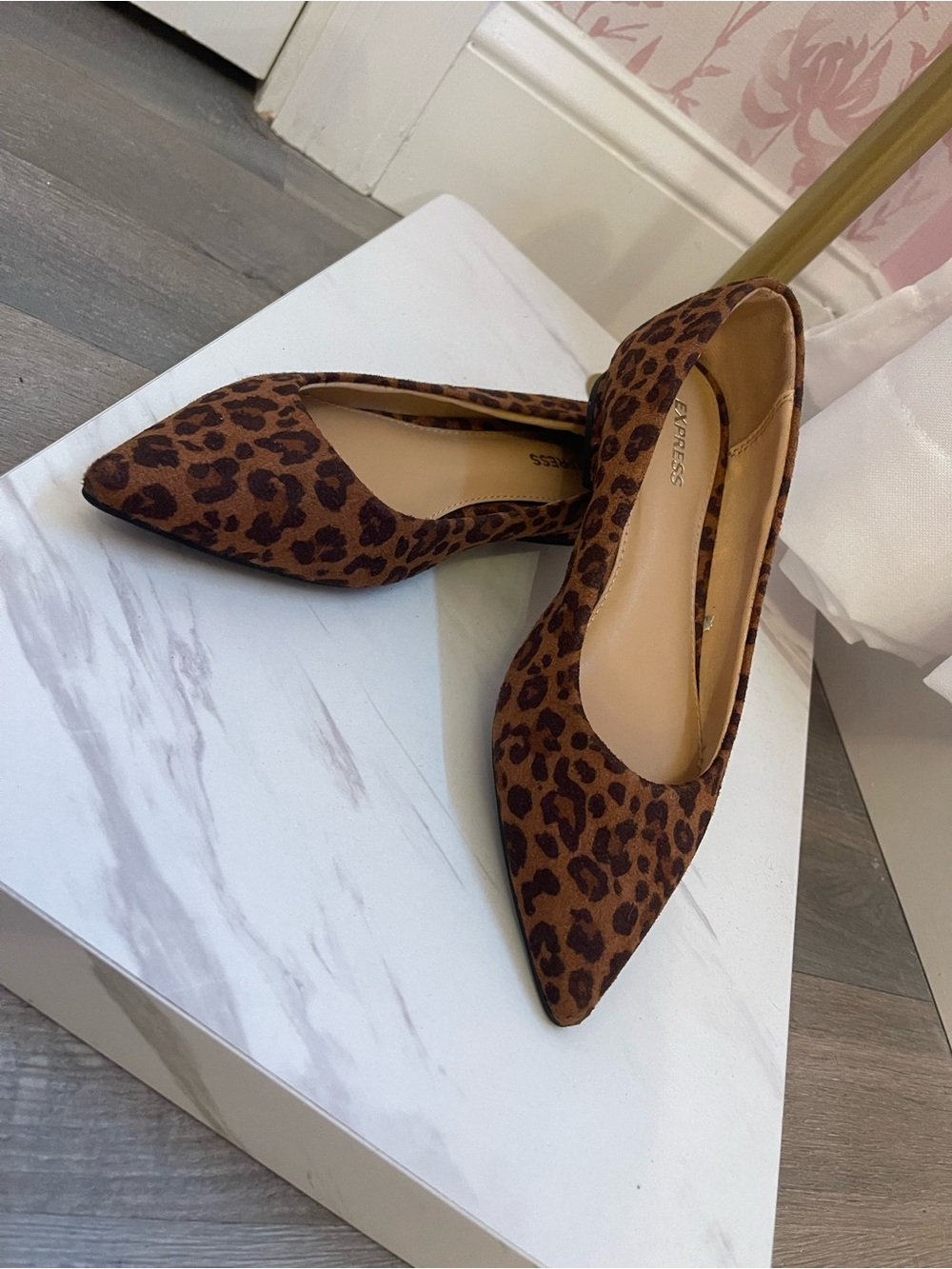 Express Leopard Print Pointed Toe Flats - Brown & Black